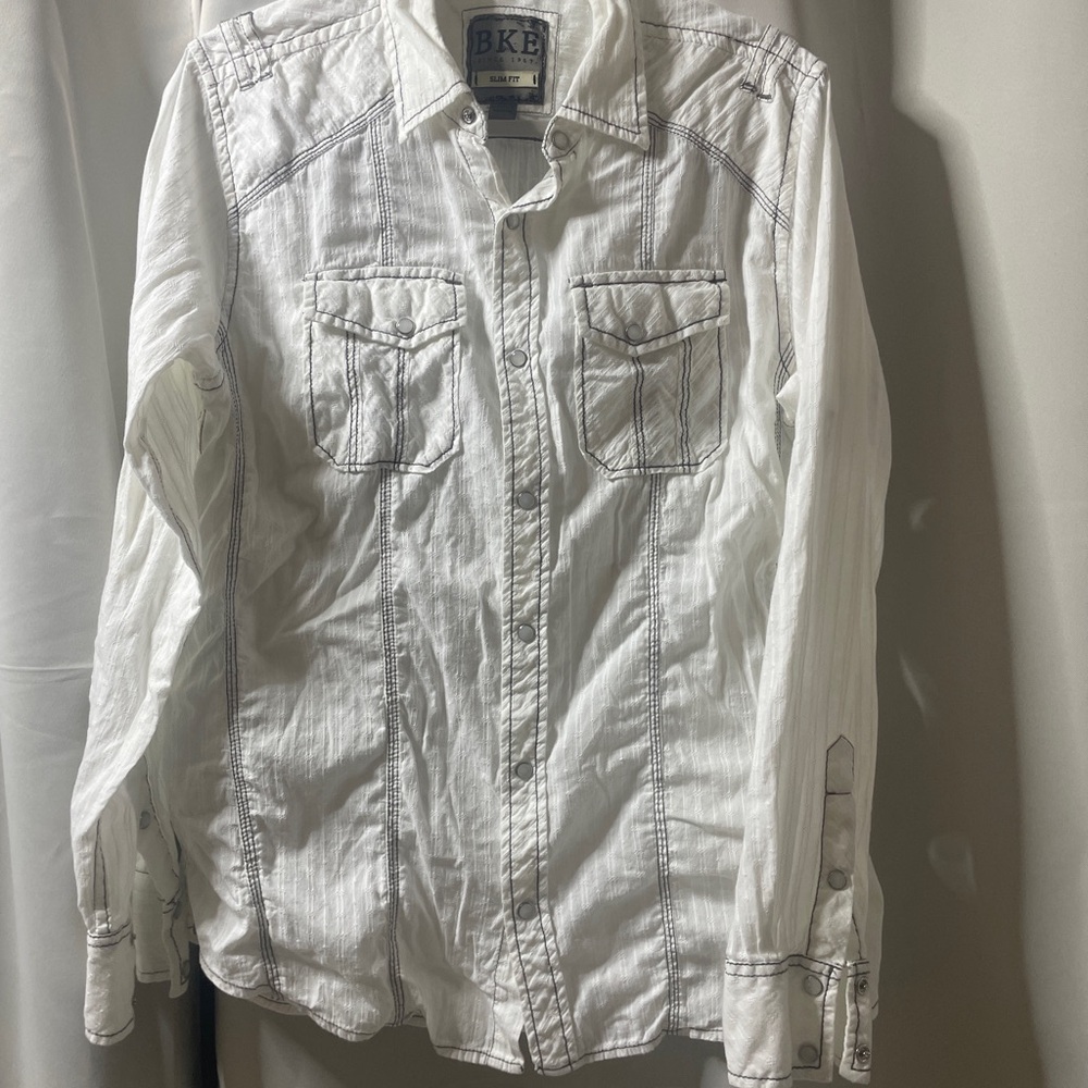 BKE Men's White pearl button Slim Fit western shirt